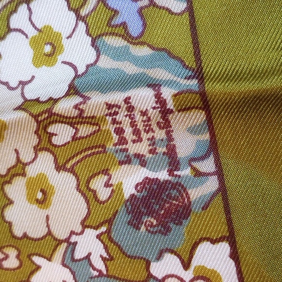 Liberty Floral Silk Scarf with Olive and White - Picture 3 of 5